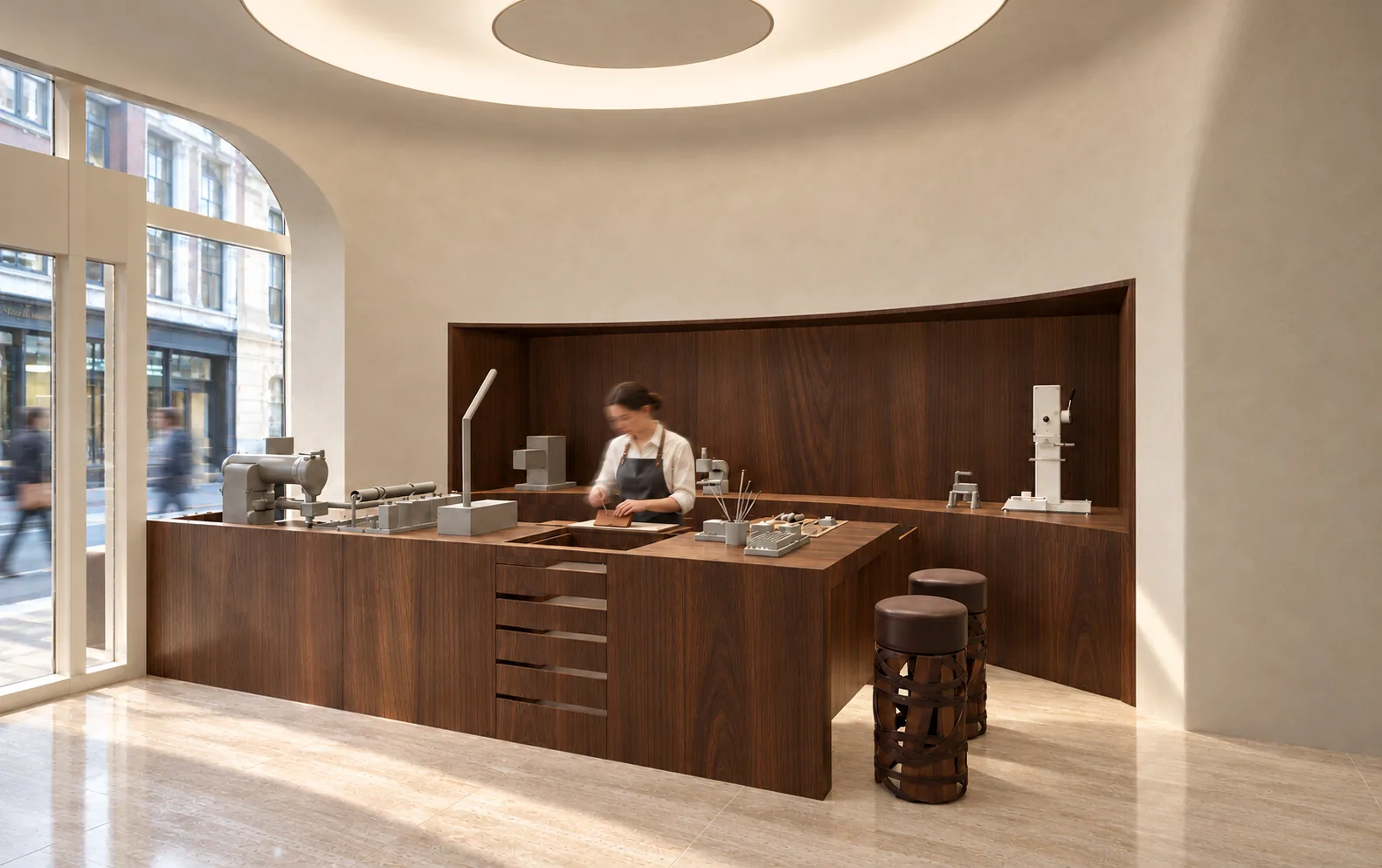 Interior rendering of the Polène New York boutique atelier workshop